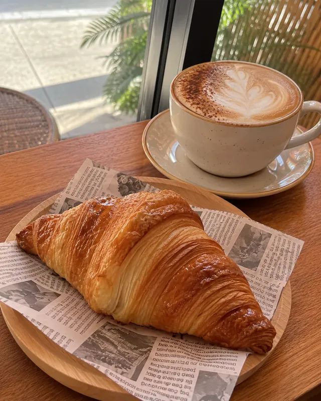Croissant and cappuccino at Snack Global in Kata Beach