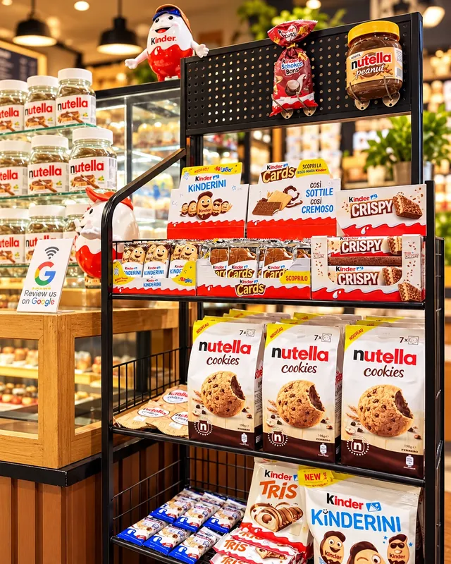 Snack Global imported snack shelf with Kinder and Nutella products